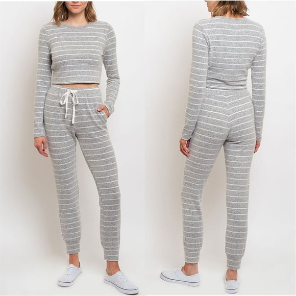 Tops - GRAY STRIPED LOUNGE SET